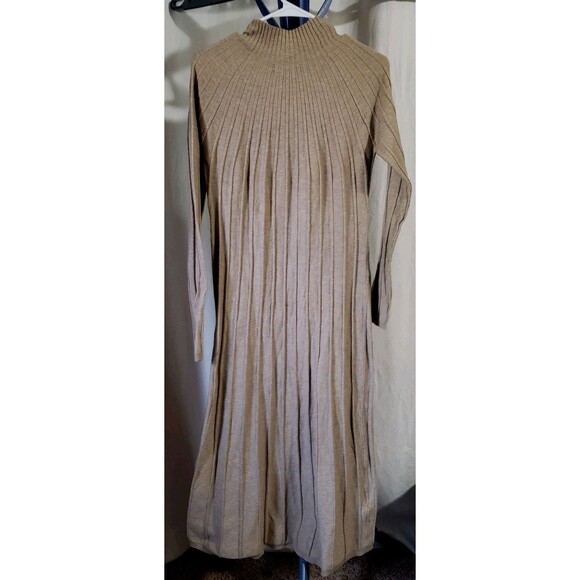 MNG Mango Perkins Neck Ribbed Knit Dress Brown Women’s 10 XL Midi Fall - Picture 10 of 10